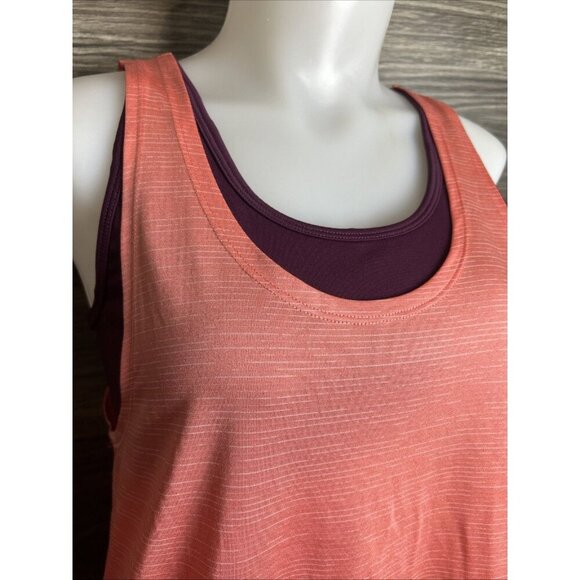 Champion Womens MediumWorkout Tank shirt w athletic bra Burgundy & orange stripe - Picture 2 of 5